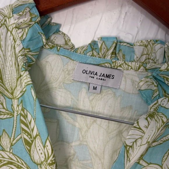 Olivia James The Label Delia Midi Dress Flourish Sweatpea Green Blue Size Medium - Picture 3 of 4